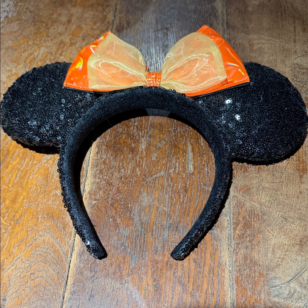 Disney Black Sequin Headband with Orange Bow